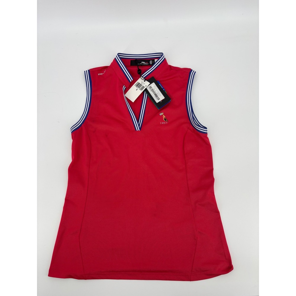 RLX Ralph Lauren Women Red Sleeveless Pique Golf Polo Tailored Fit 1907 Small NW